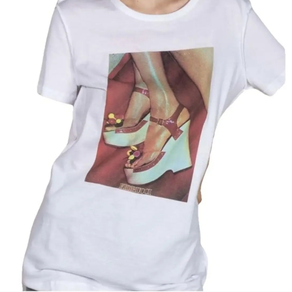 Fiorucci Stylish Printed T-Shirt Italy 100%  Cotton Size XS New
